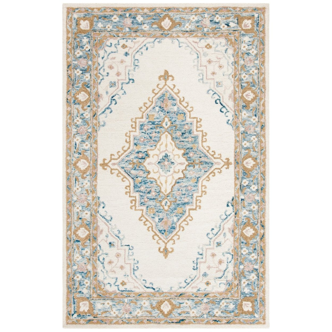 SAFAVIEH Micro-Loop MLP953A Handmade Ivory / Blue Rug Image 1