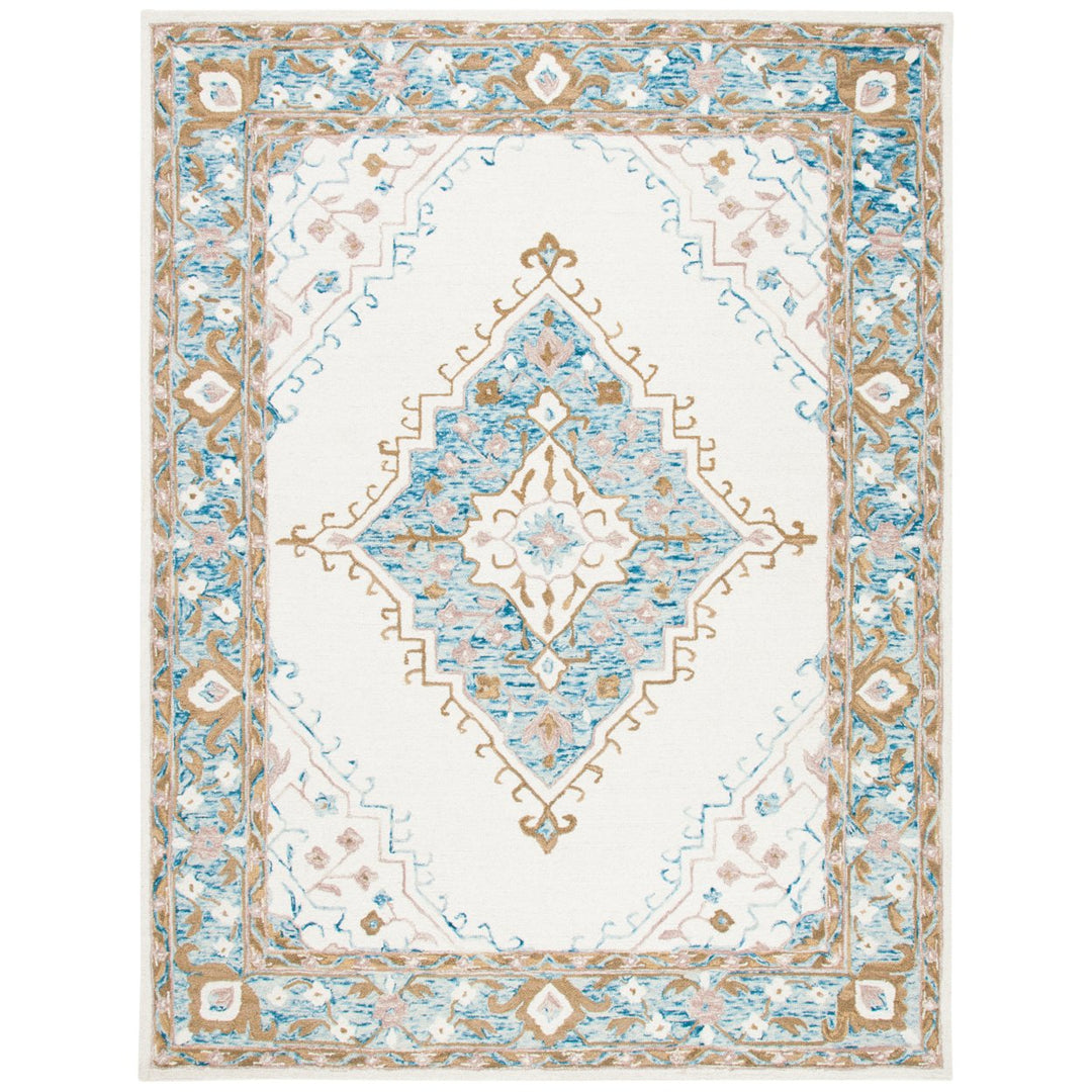 SAFAVIEH Micro-Loop MLP953A Handmade Ivory / Blue Rug Image 1