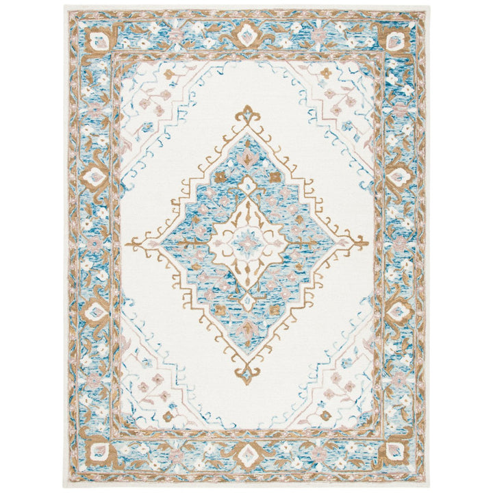 SAFAVIEH Micro-Loop MLP953A Handmade Ivory / Blue Rug Image 1