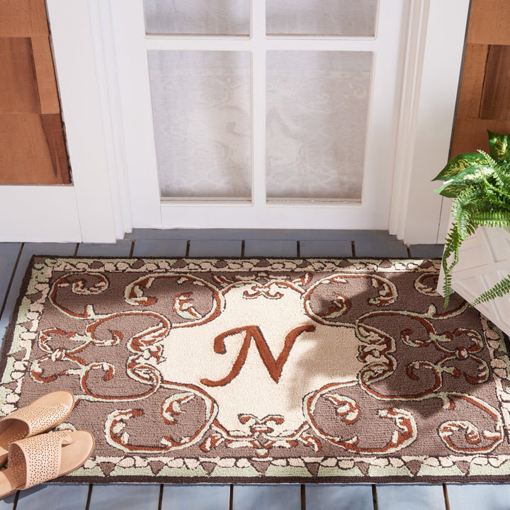 SAFAVIEH Monogram Collection MON214N Mocha Rug Image 1