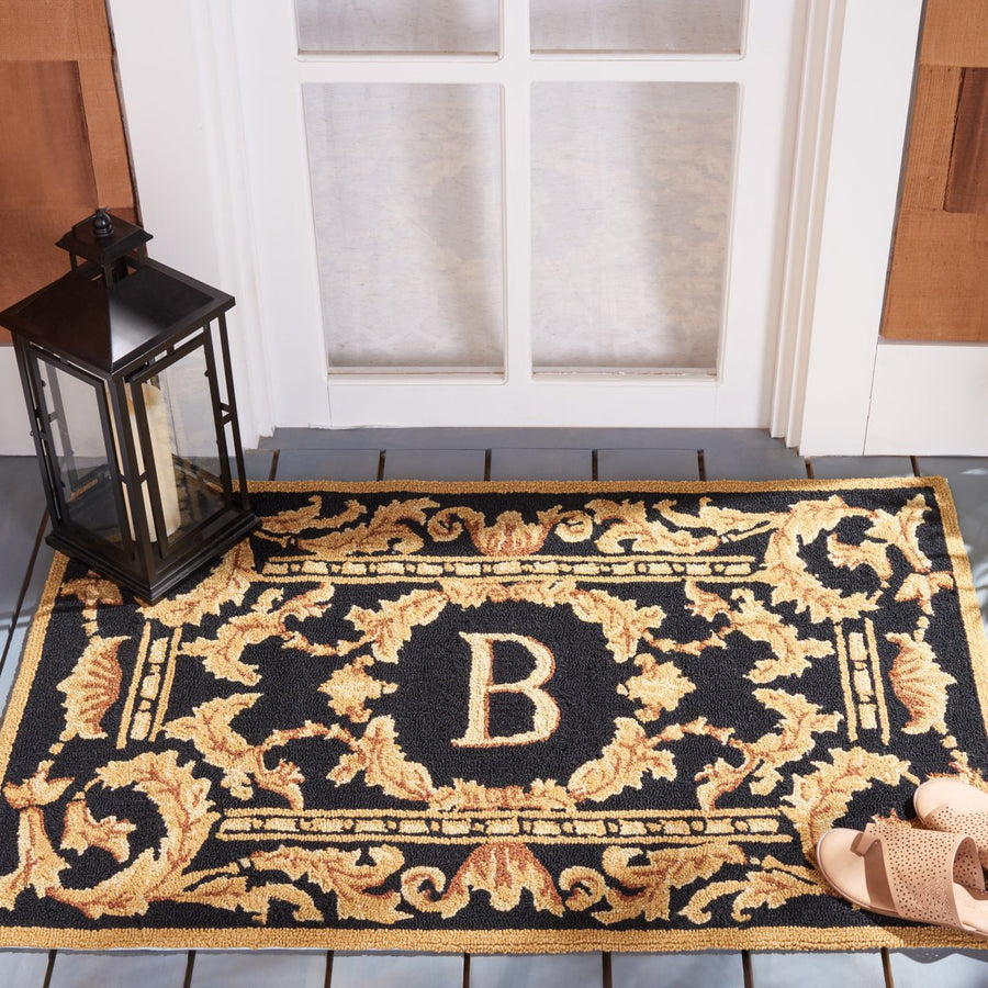 SAFAVIEH Monogram Collection MON219B Hand-hooked Black Rug Image 1