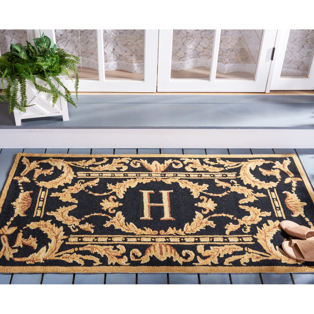 SAFAVIEH Monogram Collection MON219H Hand-hooked Black Rug Image 2