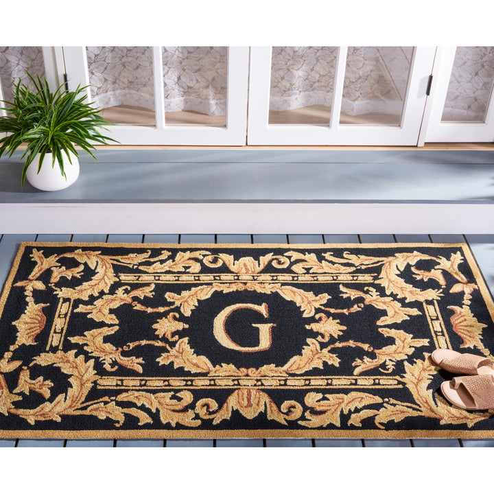 SAFAVIEH Monogram Collection MON219G Hand-hooked Black Rug Image 2