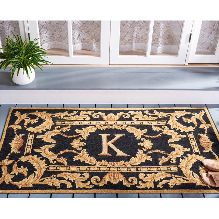 SAFAVIEH Monogram Collection MON219K Hand-hooked Black Rug Image 2