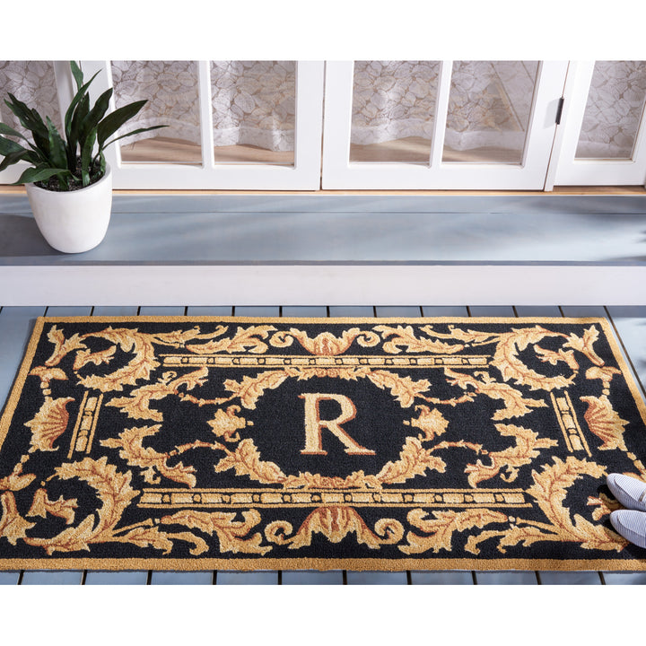 SAFAVIEH Monogram Collection MON219R Hand-hooked Black Rug Image 2