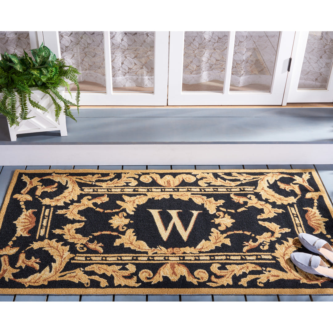 SAFAVIEH Monogram Collection MON219W Hand-hooked Black Rug Image 2