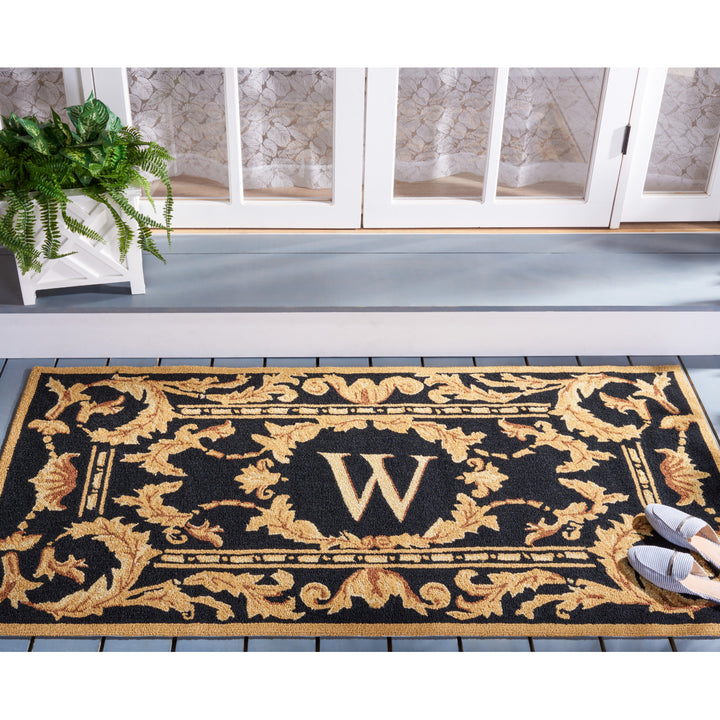 SAFAVIEH Monogram Collection MON219W Hand-hooked Black Rug Image 2