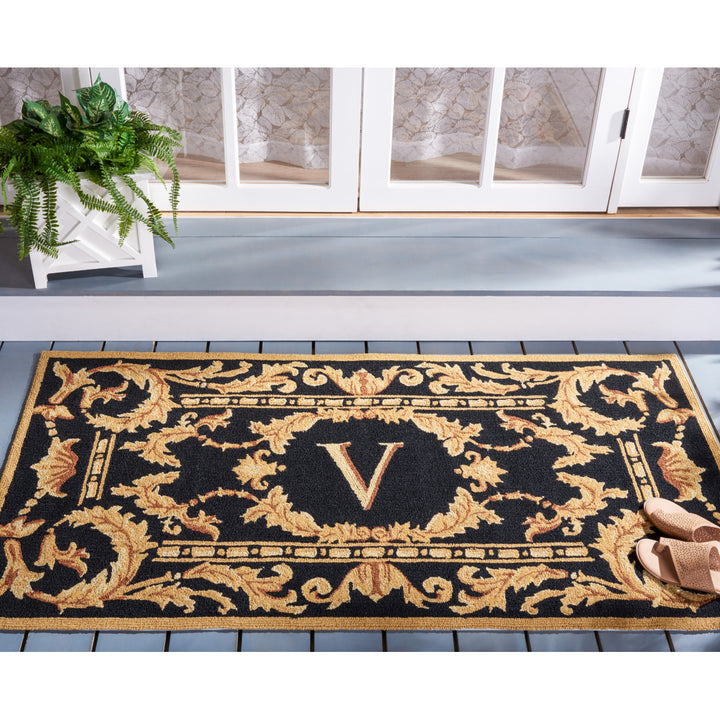 SAFAVIEH Monogram Collection MON219V Hand-hooked Black Rug Image 2