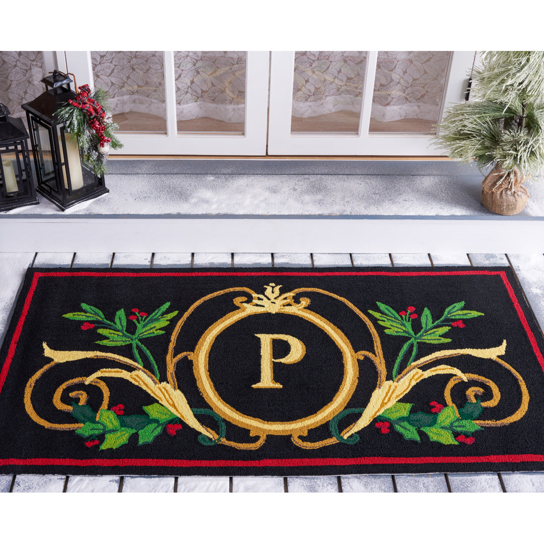 SAFAVIEH Monogram MON242P Hand-hooked Black / Multi Rug Image 2