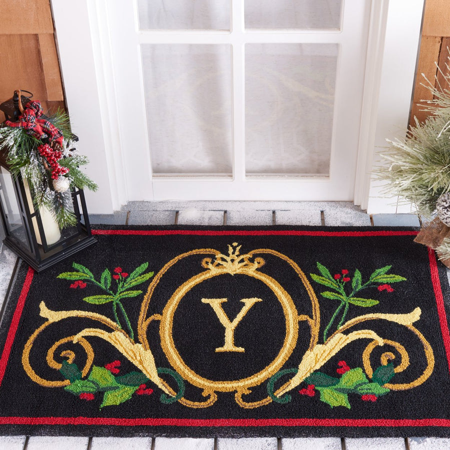 SAFAVIEH Monogram MON242Y Hand-hooked Black / Multi Rug Image 1