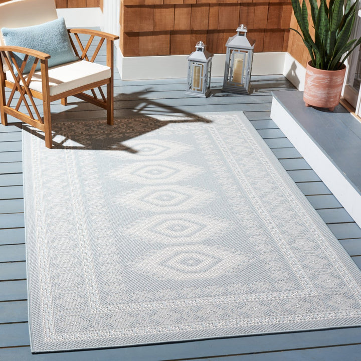 SAFAVIEH Martha Stewart Outdoor MSRO327J Aqua/Blue Ivory Rug Image 1