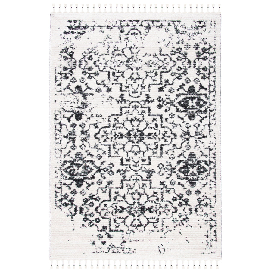 SAFAVIEH Moroccan Tassel Shag MTS413A Ivory /Black Rug Image 1