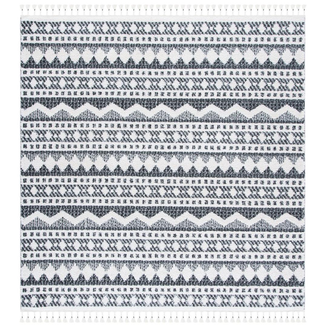 SAFAVIEH Moroccan Tassel Shag MTS484A Ivory /Black Rug Image 1