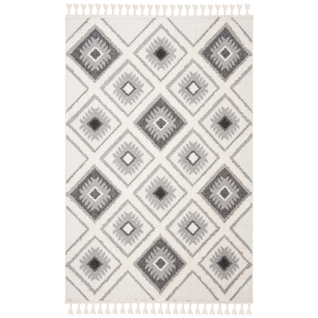 SAFAVIEH Moroccan Tassel Shag MTS601F Ivory / Grey Rug Image 10