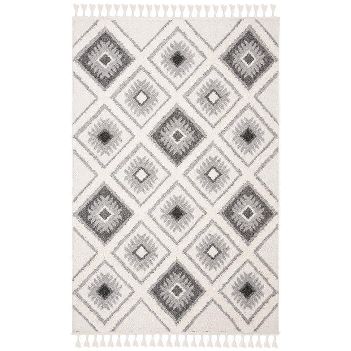 SAFAVIEH Moroccan Tassel Shag MTS601F Ivory / Grey Rug Image 1