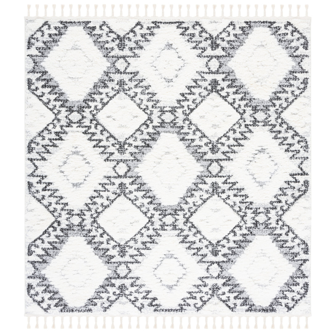 SAFAVIEH Moroccan Tassel Shag MTS616A Ivory / Grey Rug Image 6