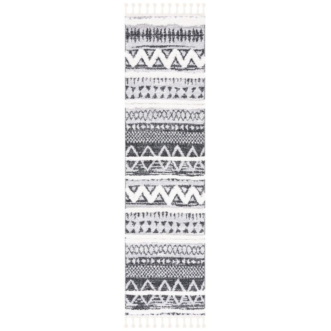 SAFAVIEH Moroccan Tassel Shag MTS634F Grey / Black Rug Image 1