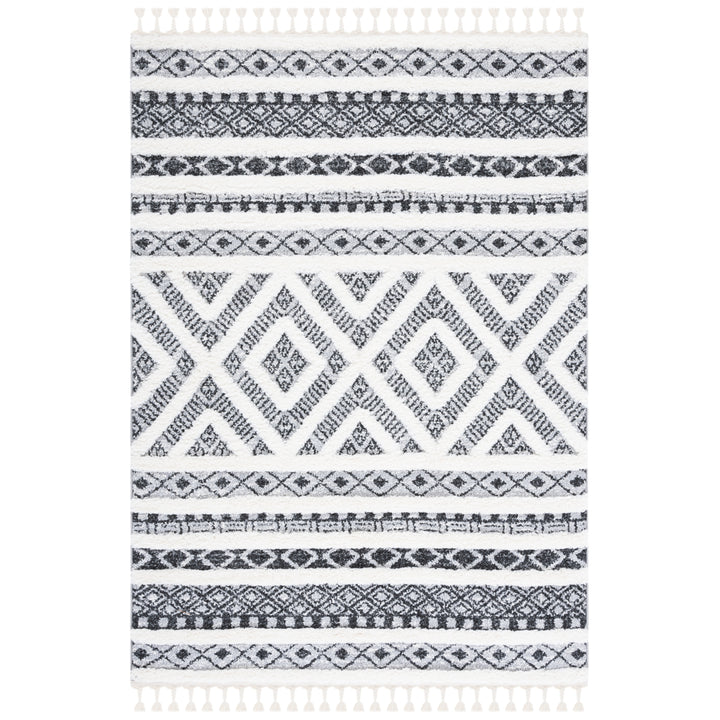 SAFAVIEH Moroccan Tassel Shag MTS628F Grey / Ivory Rug Image 9