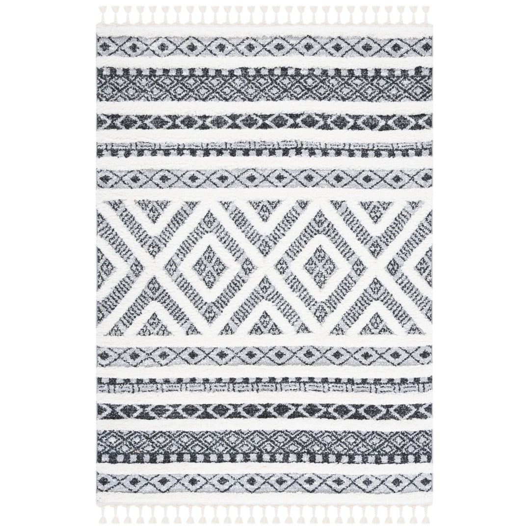 SAFAVIEH Moroccan Tassel Shag MTS628F Grey / Ivory Rug Image 1