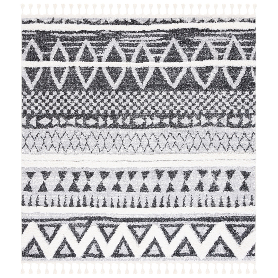 SAFAVIEH Moroccan Tassel Shag MTS634F Grey / Black Rug Image 6