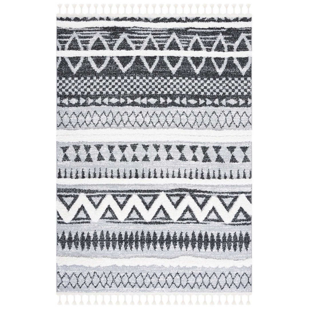 SAFAVIEH Moroccan Tassel Shag MTS634F Grey / Black Rug Image 1