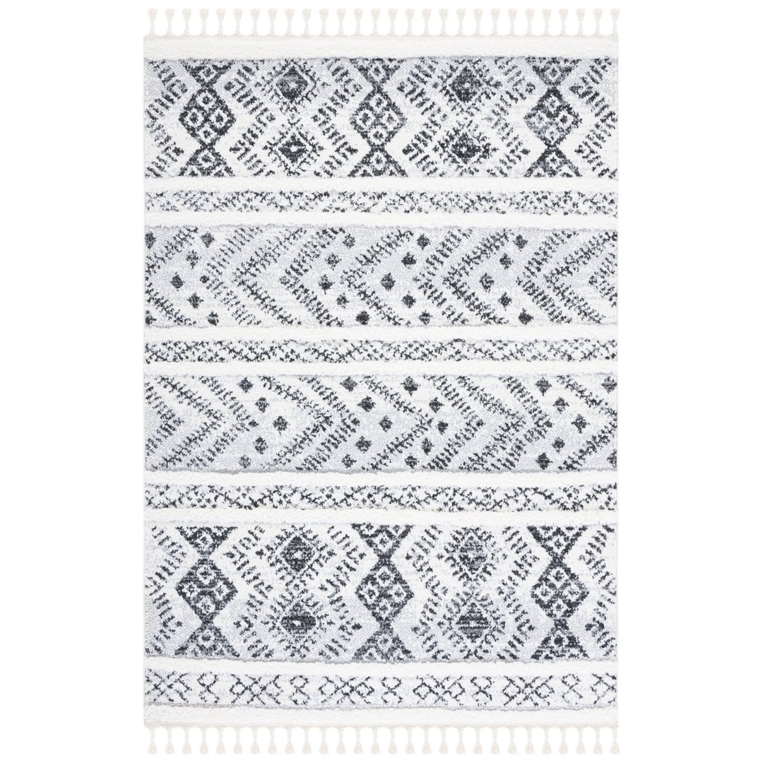 SAFAVIEH Moroccan Tassel Shag MTS630A Ivory / Grey Rug Image 1