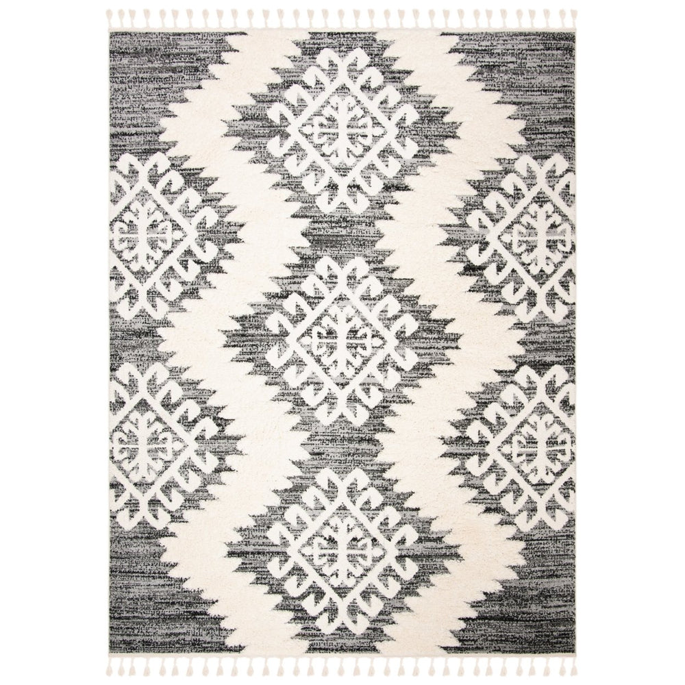 SAFAVIEH Moroccan Tassel Shag MTS652F Ivory / Grey Rug Image 2