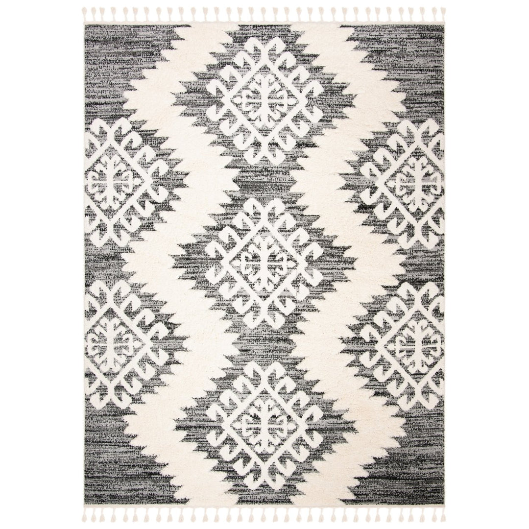 SAFAVIEH Moroccan Tassel Shag MTS652F Ivory / Grey Rug Image 1