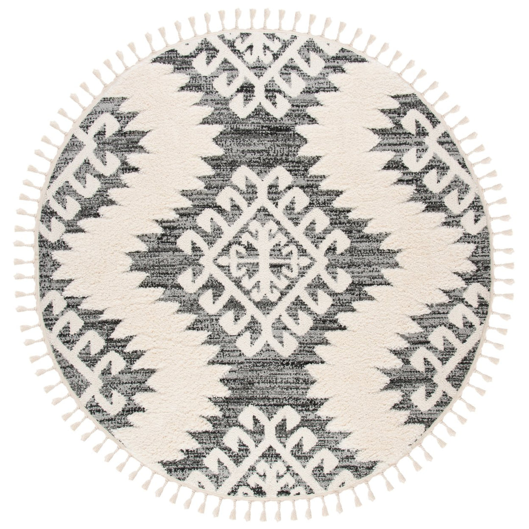 SAFAVIEH Moroccan Tassel Shag MTS652F Ivory / Grey Rug Image 1