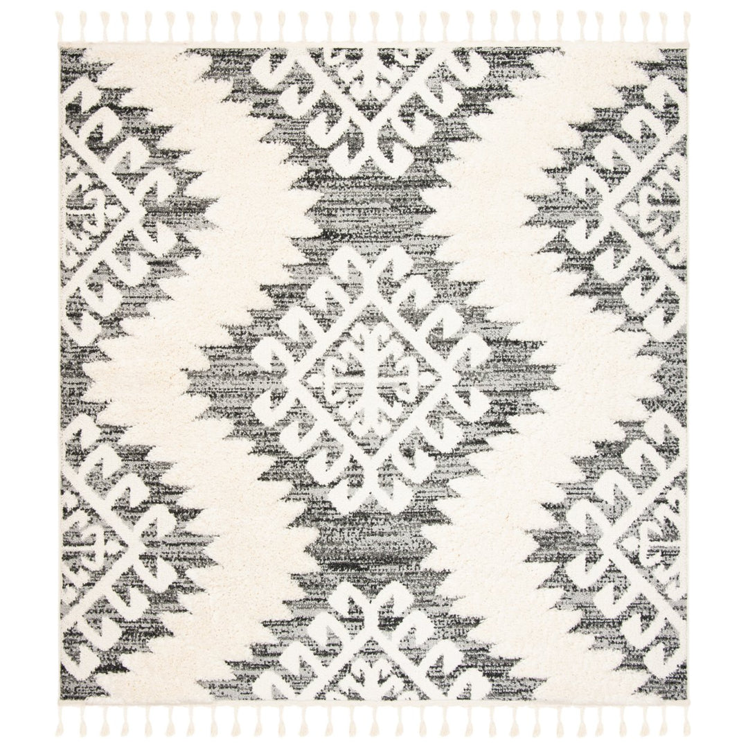 SAFAVIEH Moroccan Tassel Shag MTS652F Ivory / Grey Rug Image 4