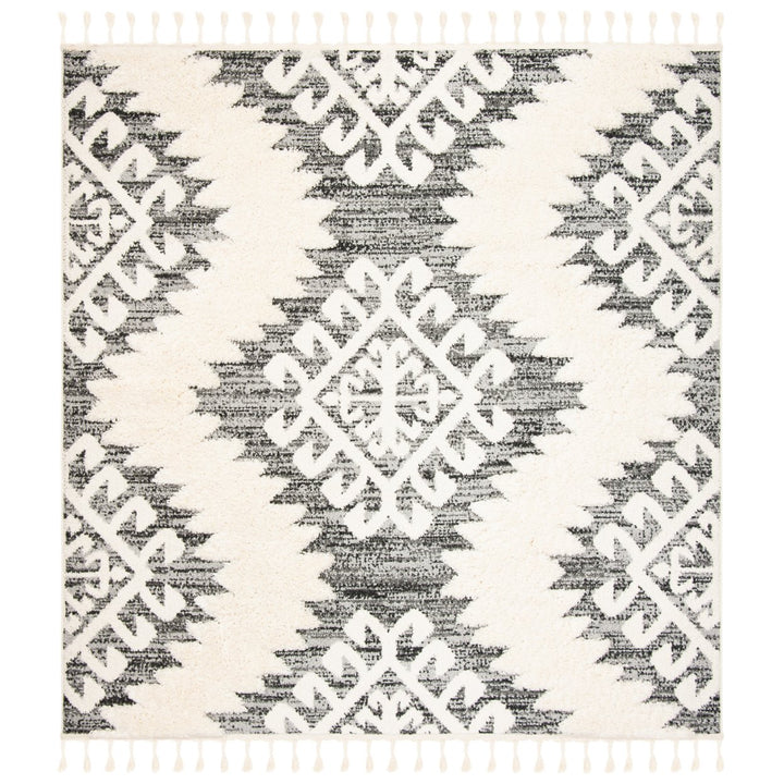 SAFAVIEH Moroccan Tassel Shag MTS652F Ivory / Grey Rug Image 4