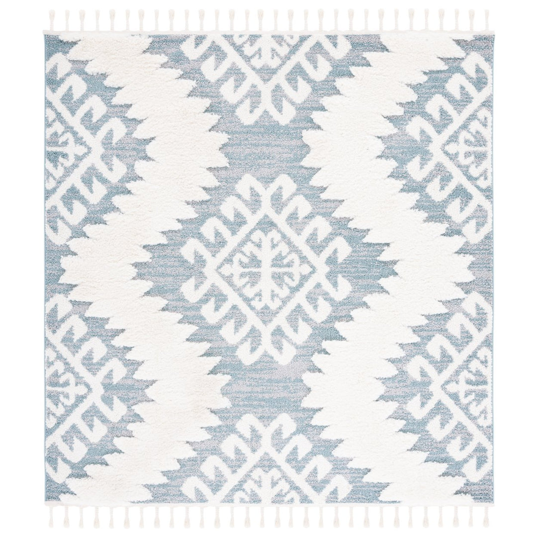 SAFAVIEH Moroccan Tassel Shag MTS652K Teal / Ivory Rug Image 5