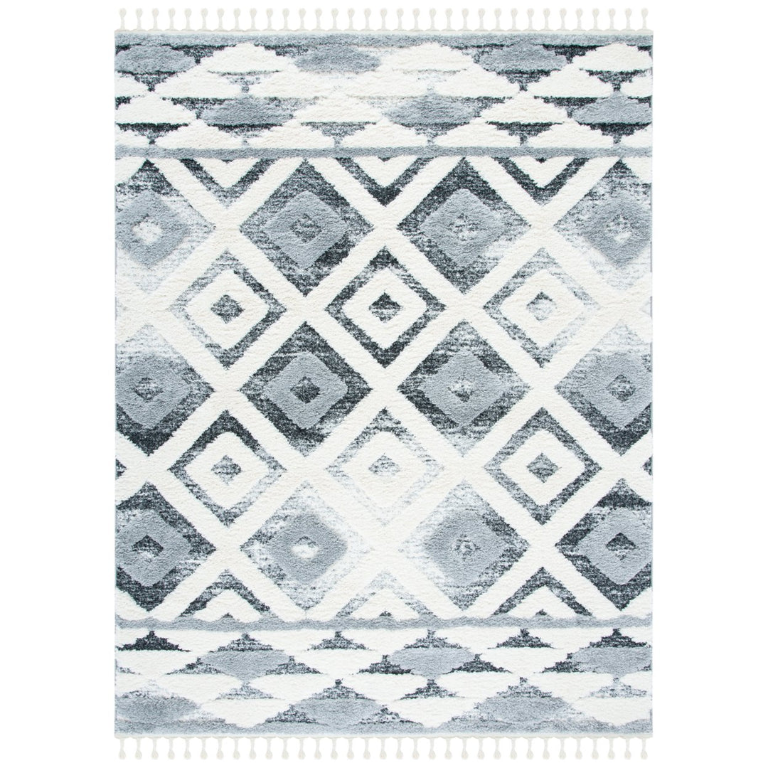 SAFAVIEH Moroccan Tassel Shag MTS661F Grey / Ivory Rug Image 1