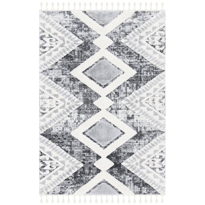 SAFAVIEH Moroccan Tassel Shag MTS676F Grey / Ivory Rug Image 1