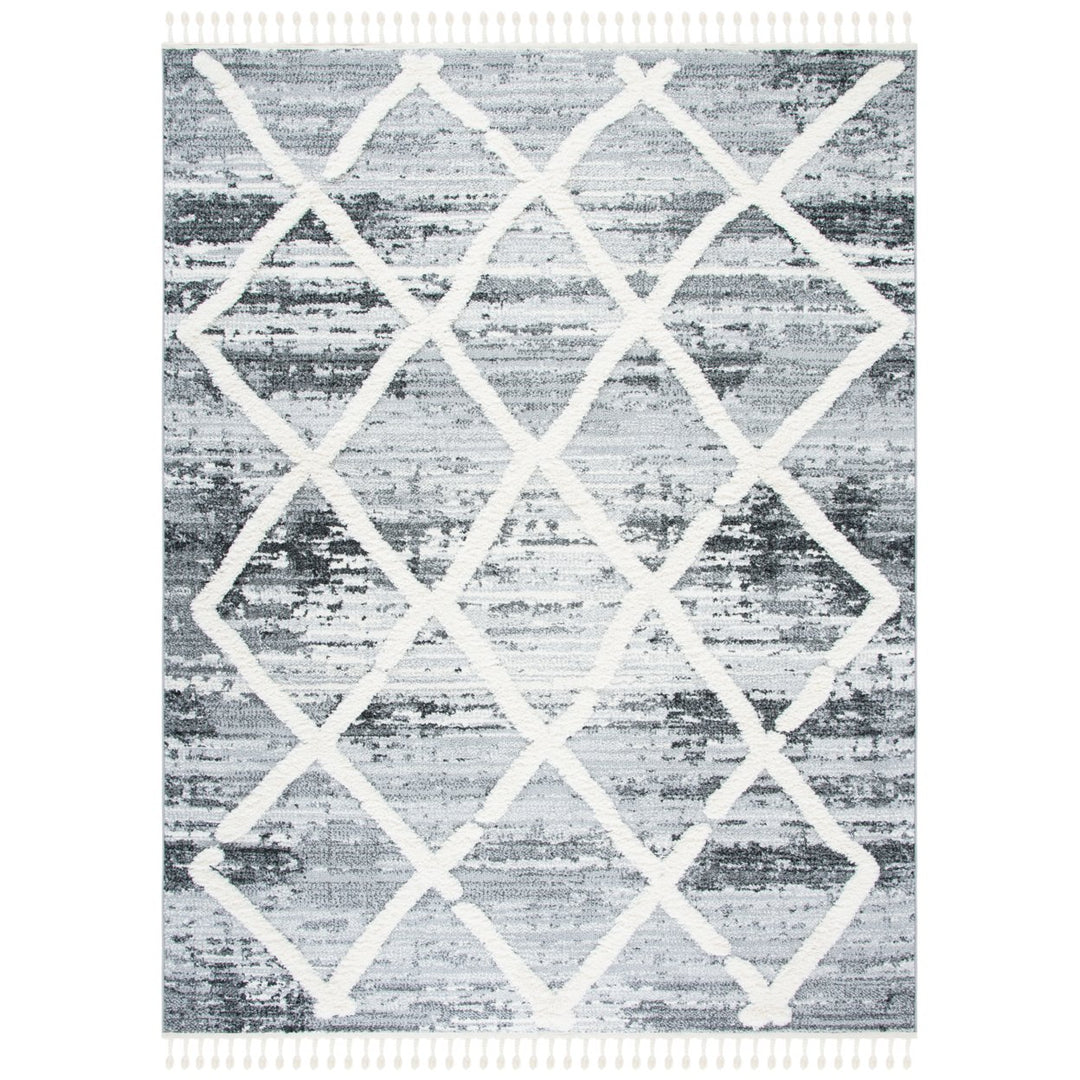 SAFAVIEH Moroccan Tassel Shag MTS674F Grey / Ivory Rug Image 1