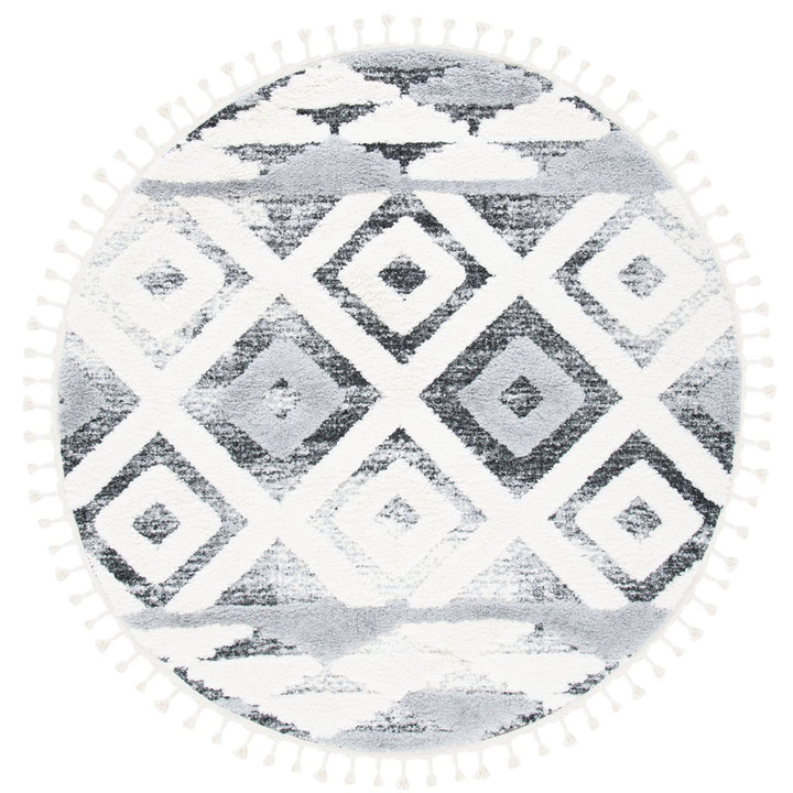 SAFAVIEH Moroccan Tassel Shag MTS661F Grey / Ivory Rug Image 1