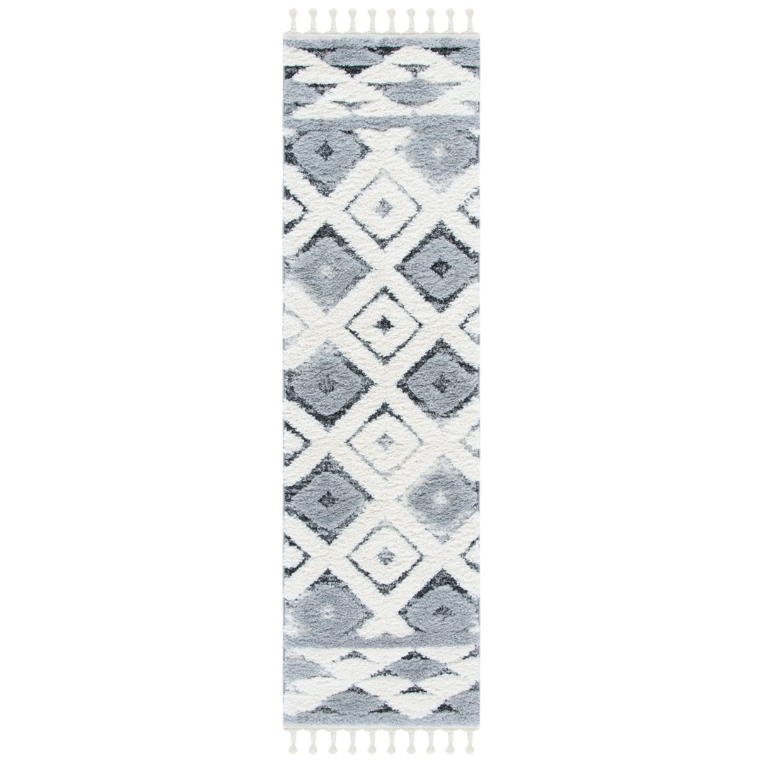 SAFAVIEH Moroccan Tassel Shag MTS661F Grey / Ivory Rug Image 1