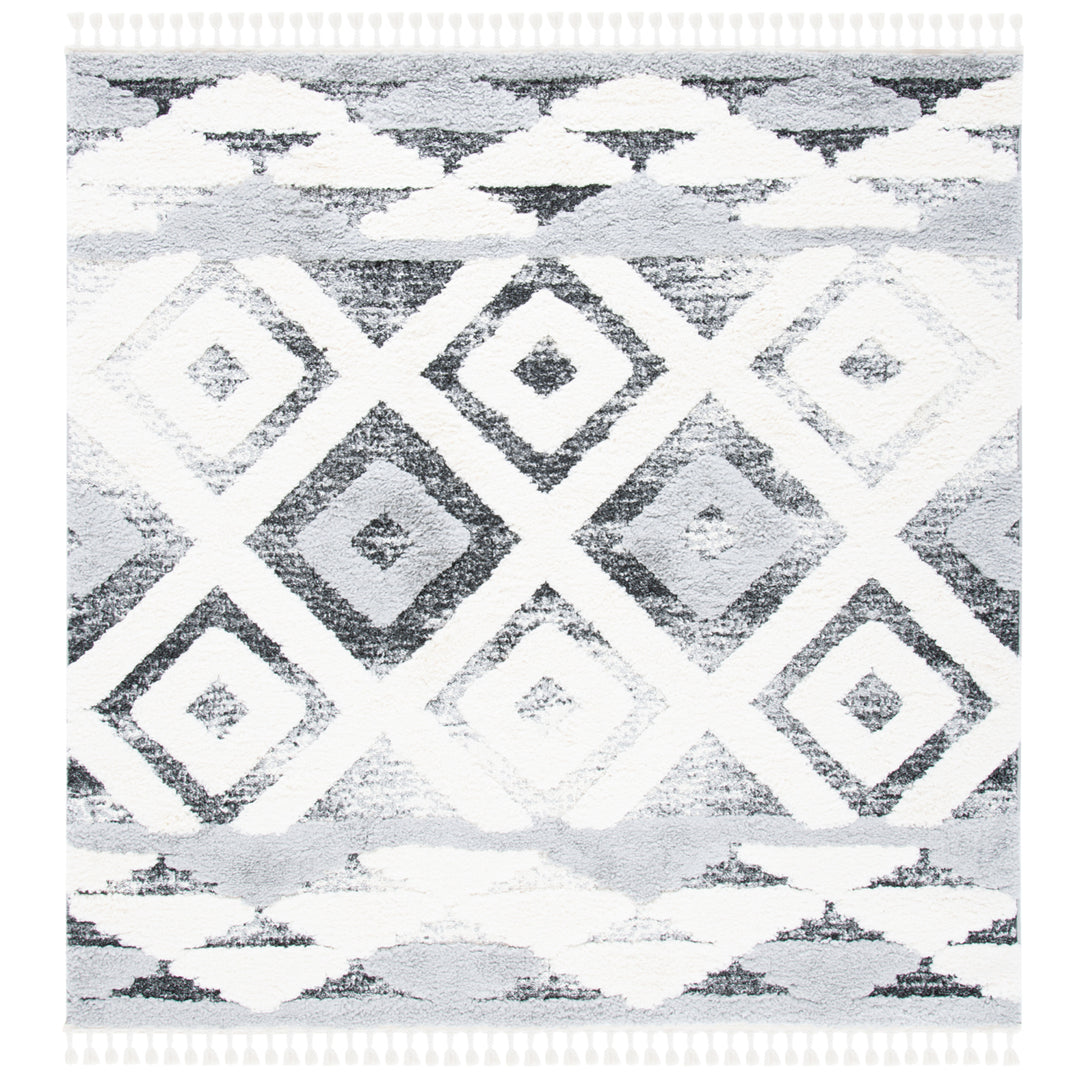 SAFAVIEH Moroccan Tassel Shag MTS661F Grey / Ivory Rug Image 6