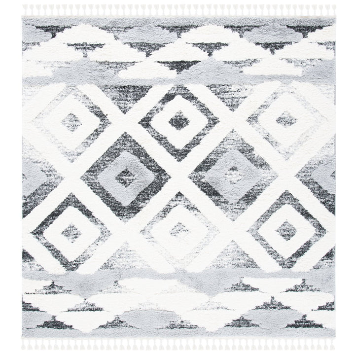 SAFAVIEH Moroccan Tassel Shag MTS661F Grey / Ivory Rug Image 1