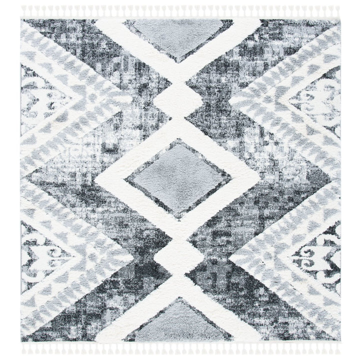 SAFAVIEH Moroccan Tassel Shag MTS676F Grey / Ivory Rug Image 6