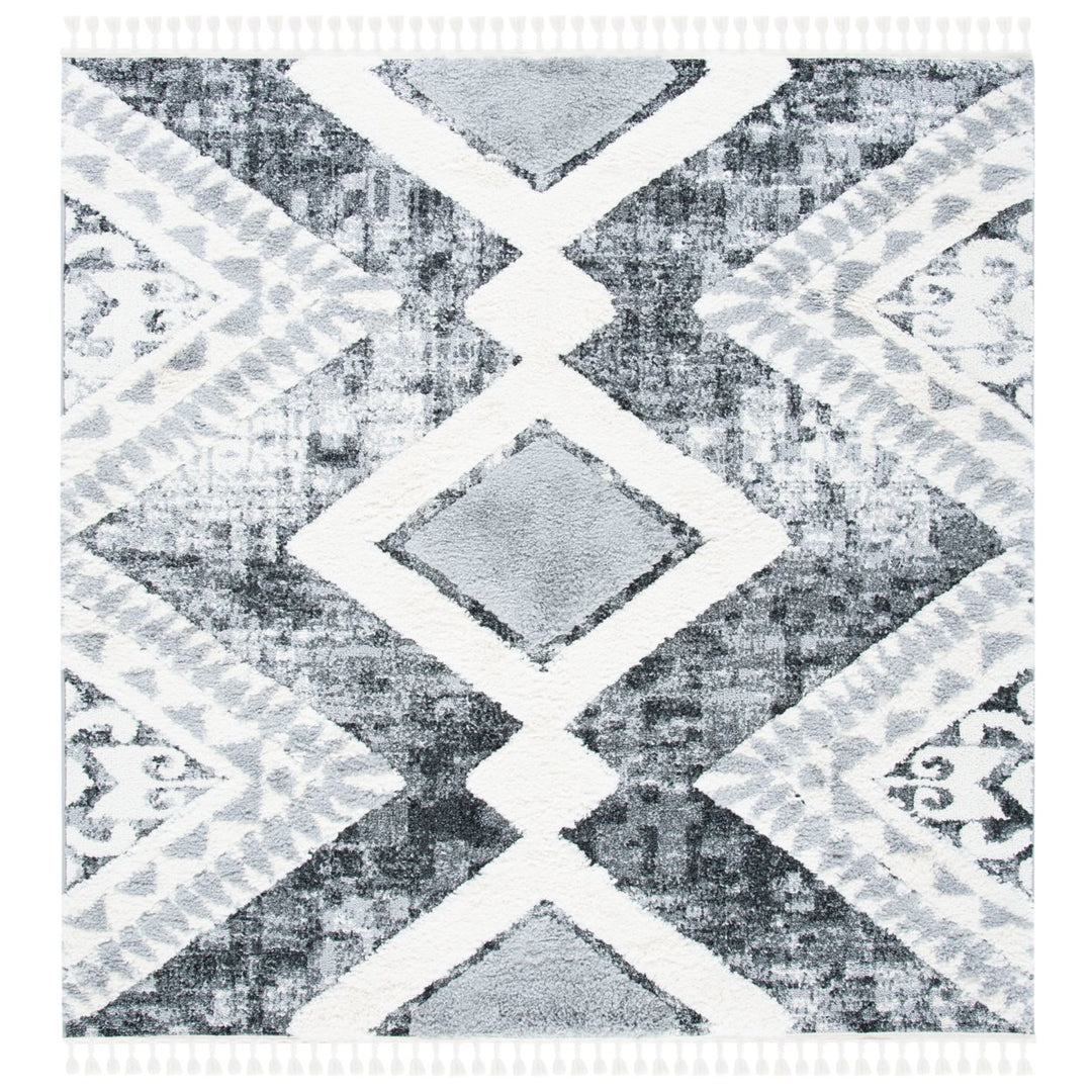 SAFAVIEH Moroccan Tassel Shag MTS676F Grey / Ivory Rug Image 1