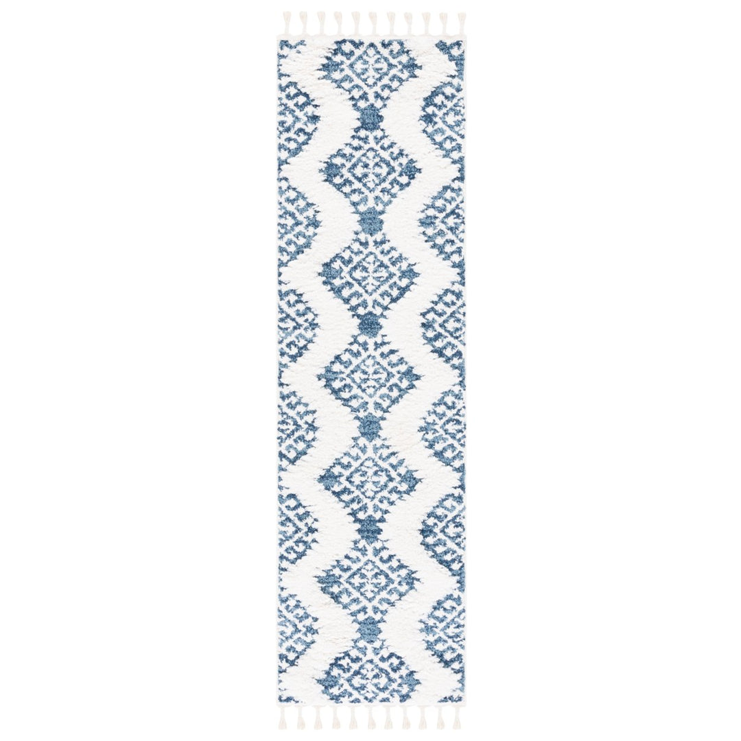 SAFAVIEH Moroccan Tassel Shag MTS652M Blue / Ivory Rug Image 1