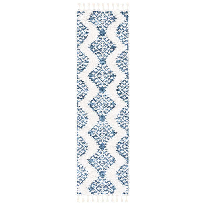 SAFAVIEH Moroccan Tassel Shag MTS652M Blue / Ivory Rug Image 1