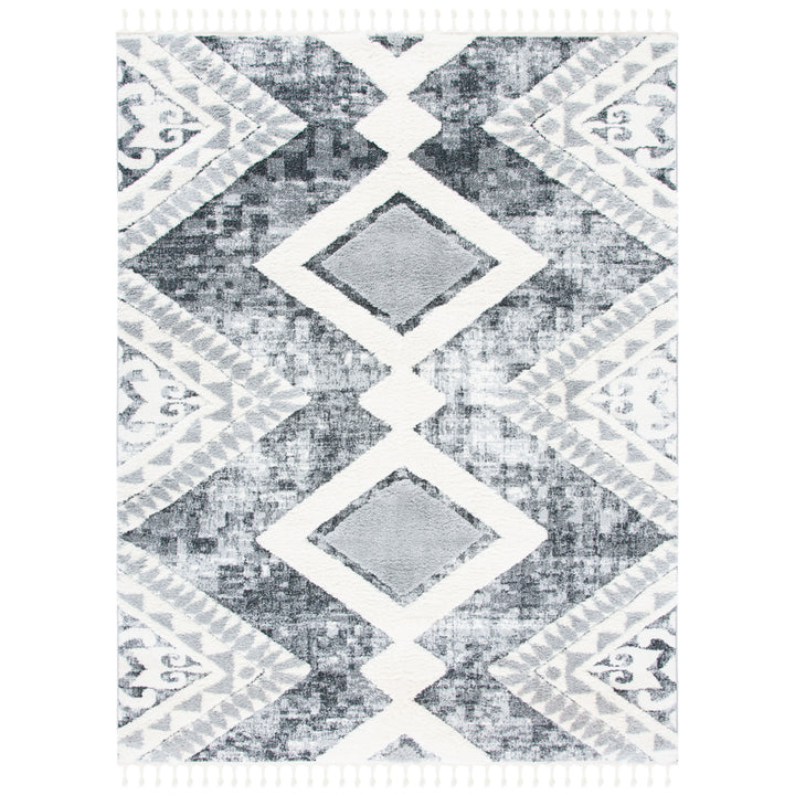 SAFAVIEH Moroccan Tassel Shag MTS676F Grey / Ivory Rug Image 10