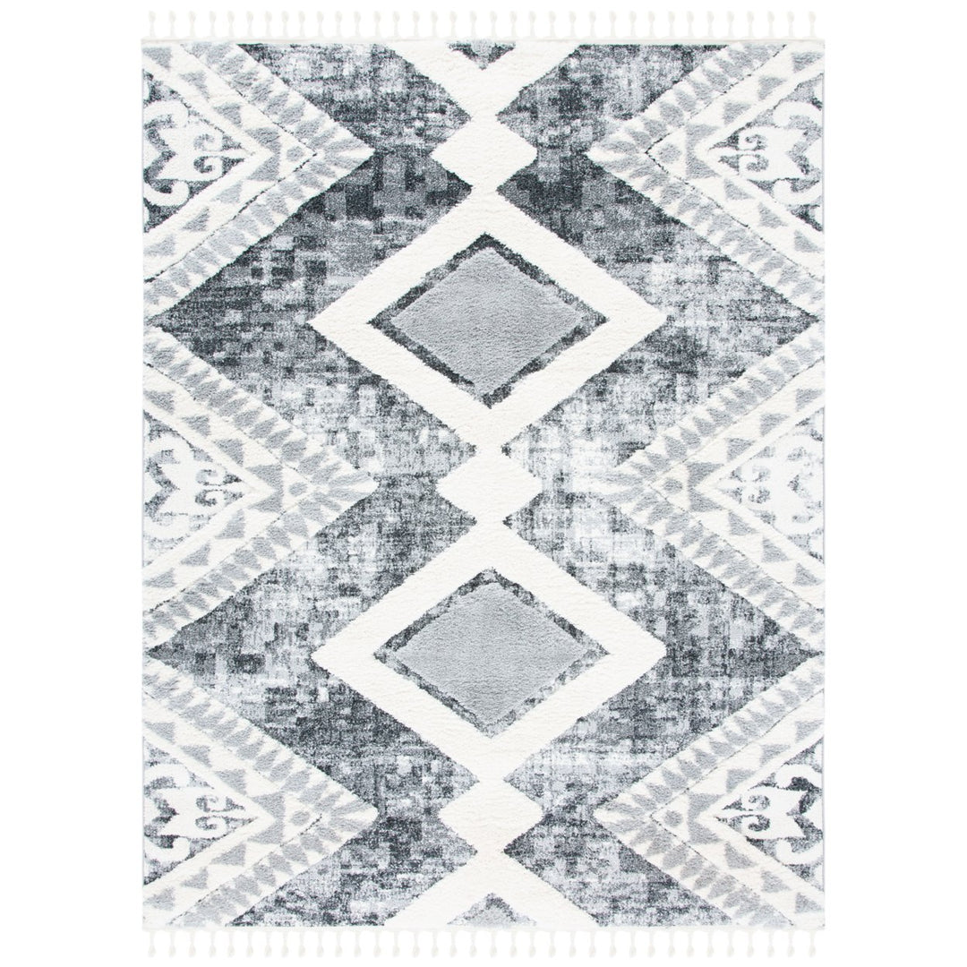 SAFAVIEH Moroccan Tassel Shag MTS676F Grey / Ivory Rug Image 1