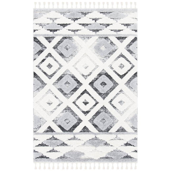 SAFAVIEH Moroccan Tassel Shag MTS661F Grey / Ivory Rug Image 10