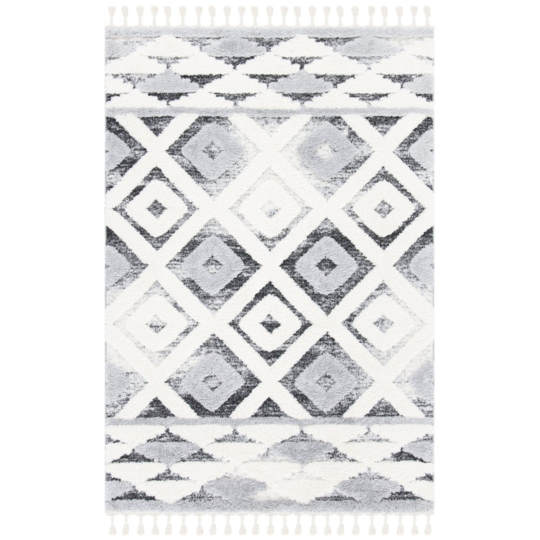 SAFAVIEH Moroccan Tassel Shag MTS661F Grey / Ivory Rug Image 1