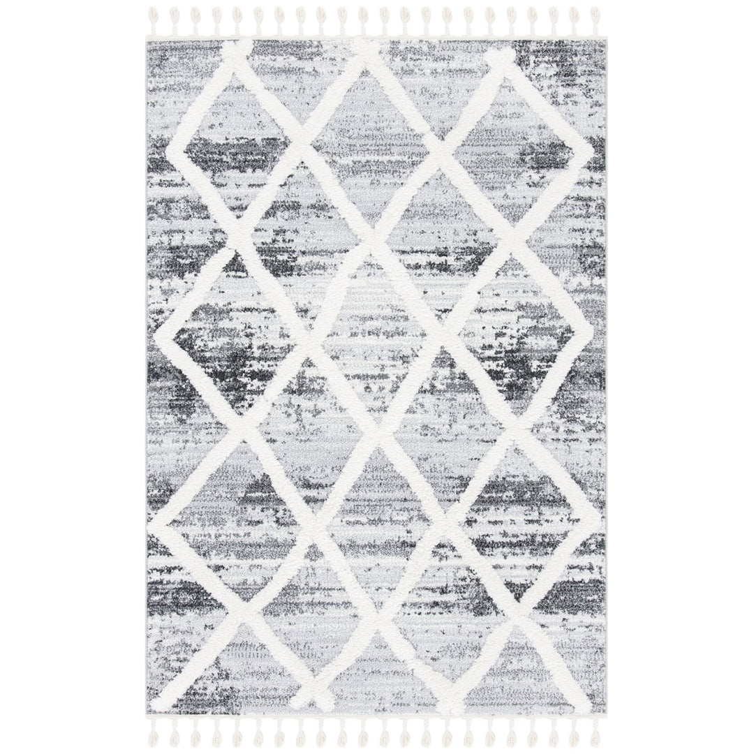 SAFAVIEH Moroccan Tassel Shag MTS674F Grey / Ivory Rug Image 10