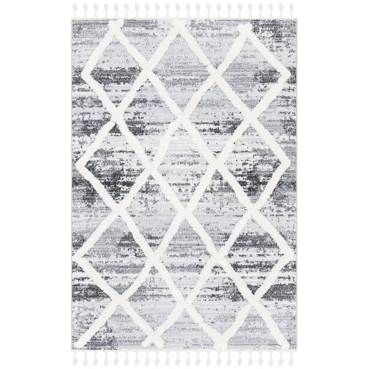 SAFAVIEH Moroccan Tassel Shag MTS674F Grey / Ivory Rug Image 1