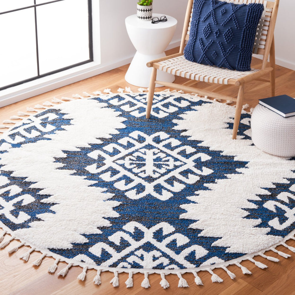 SAFAVIEH Moroccan Tassel Shag MTS652N Navy / Ivory Rug Image 2